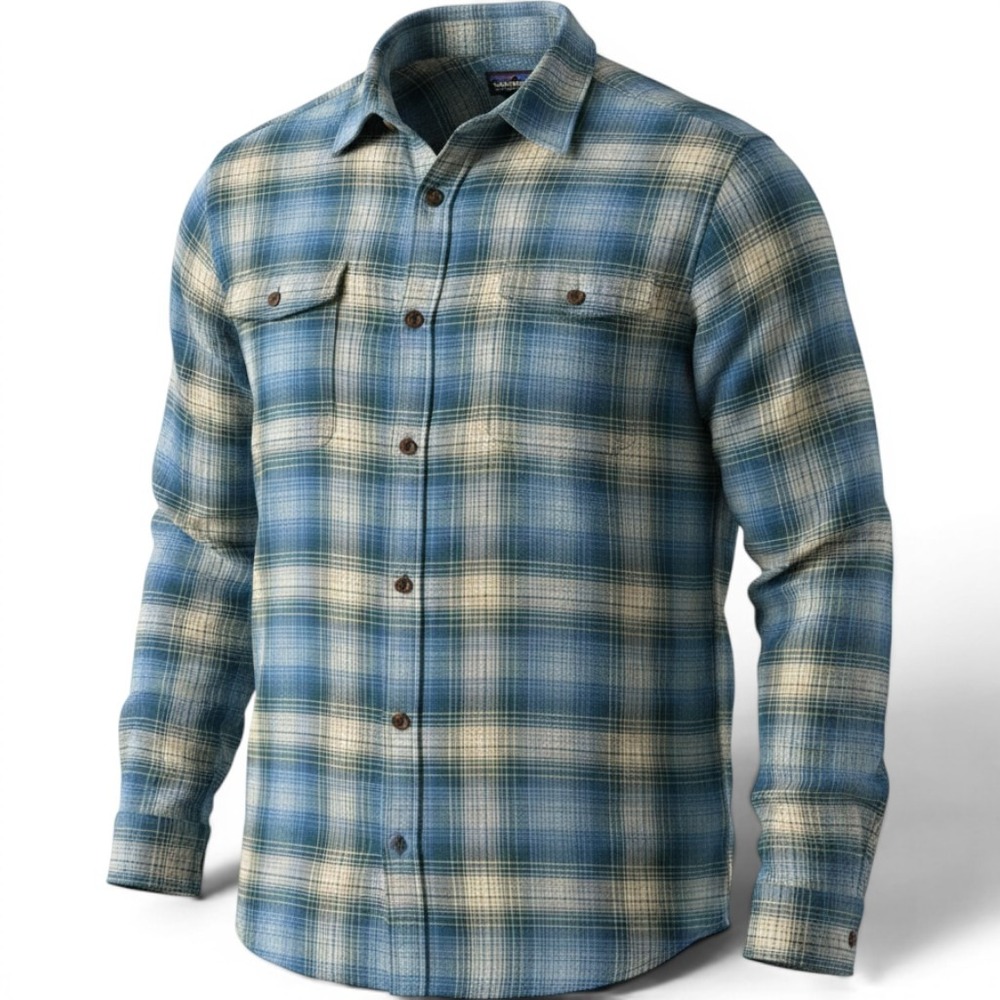 Patagonia Organic Cotton Shirt Mens XXL Plaid Blue Long Sleeve Lightweight